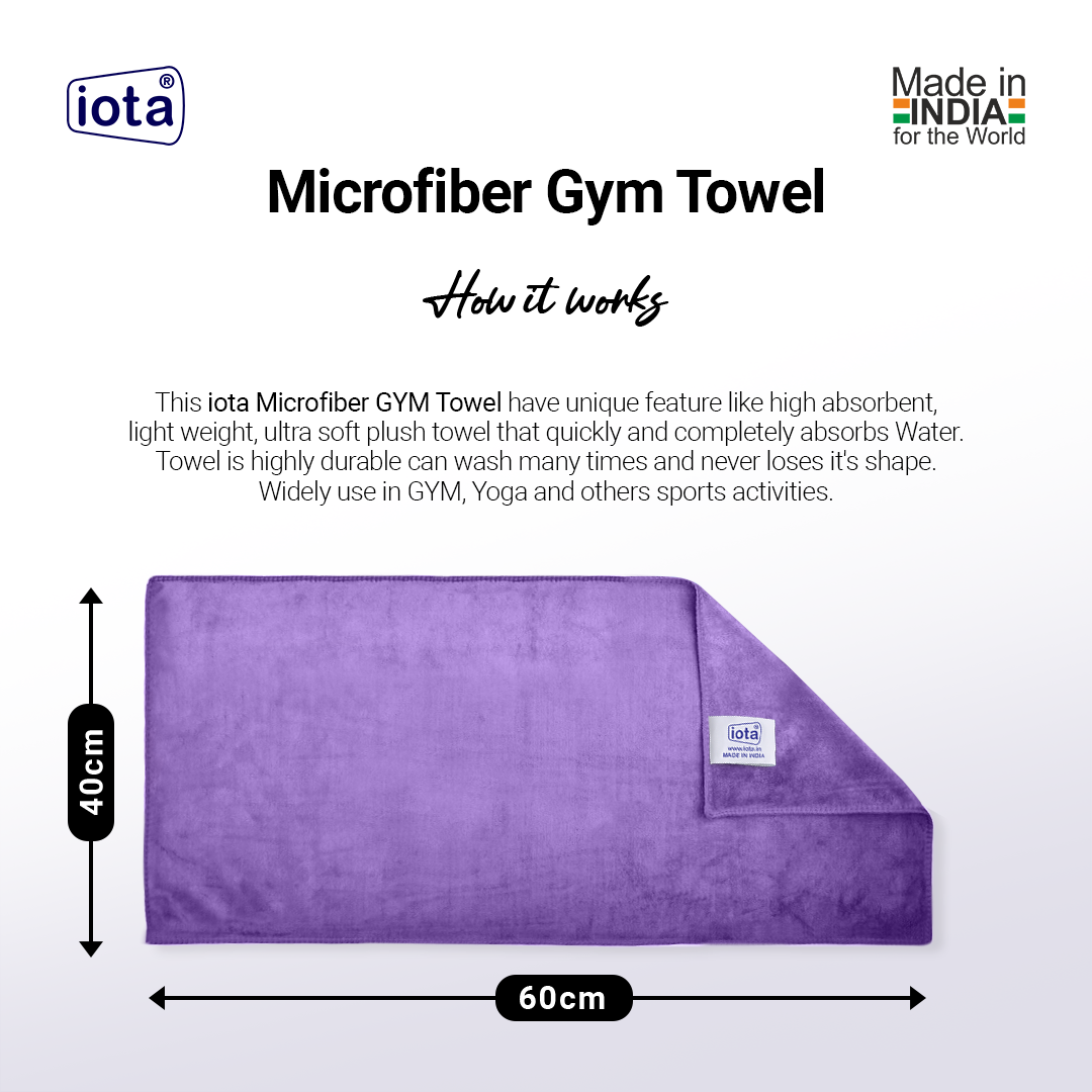 iota Microfiber Gym Towels | 450GSM, 60x40 cm | Super Soft, 3X Absorption Power - Pack of 3
