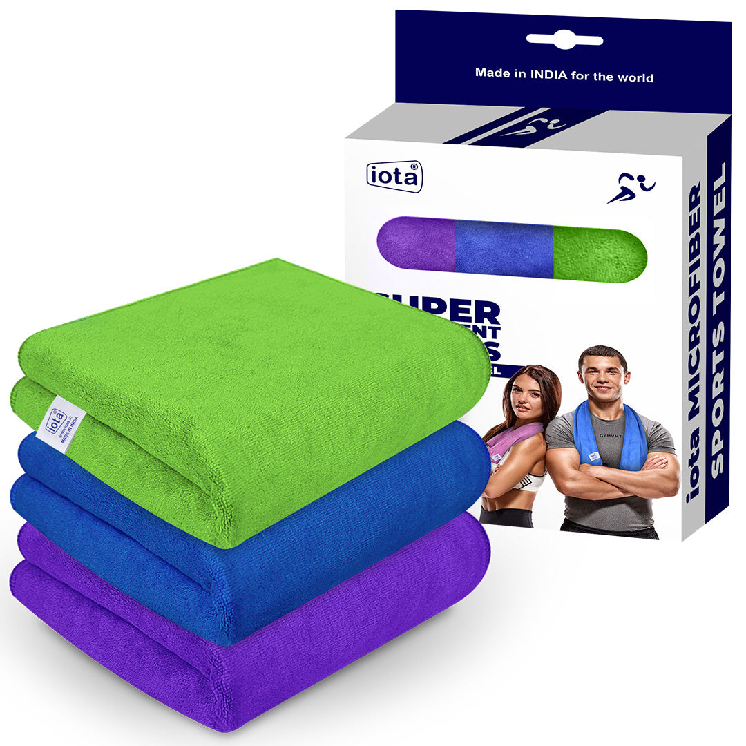 iota Microfiber Gym Towels | 450GSM, 60x40 cm | Super Soft, 3X Absorption Power - Pack of 3