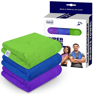 iota Microfiber Gym Towels | 450GSM, 60x40 cm | Super Soft, 3X Absorption Power - Pack of 3