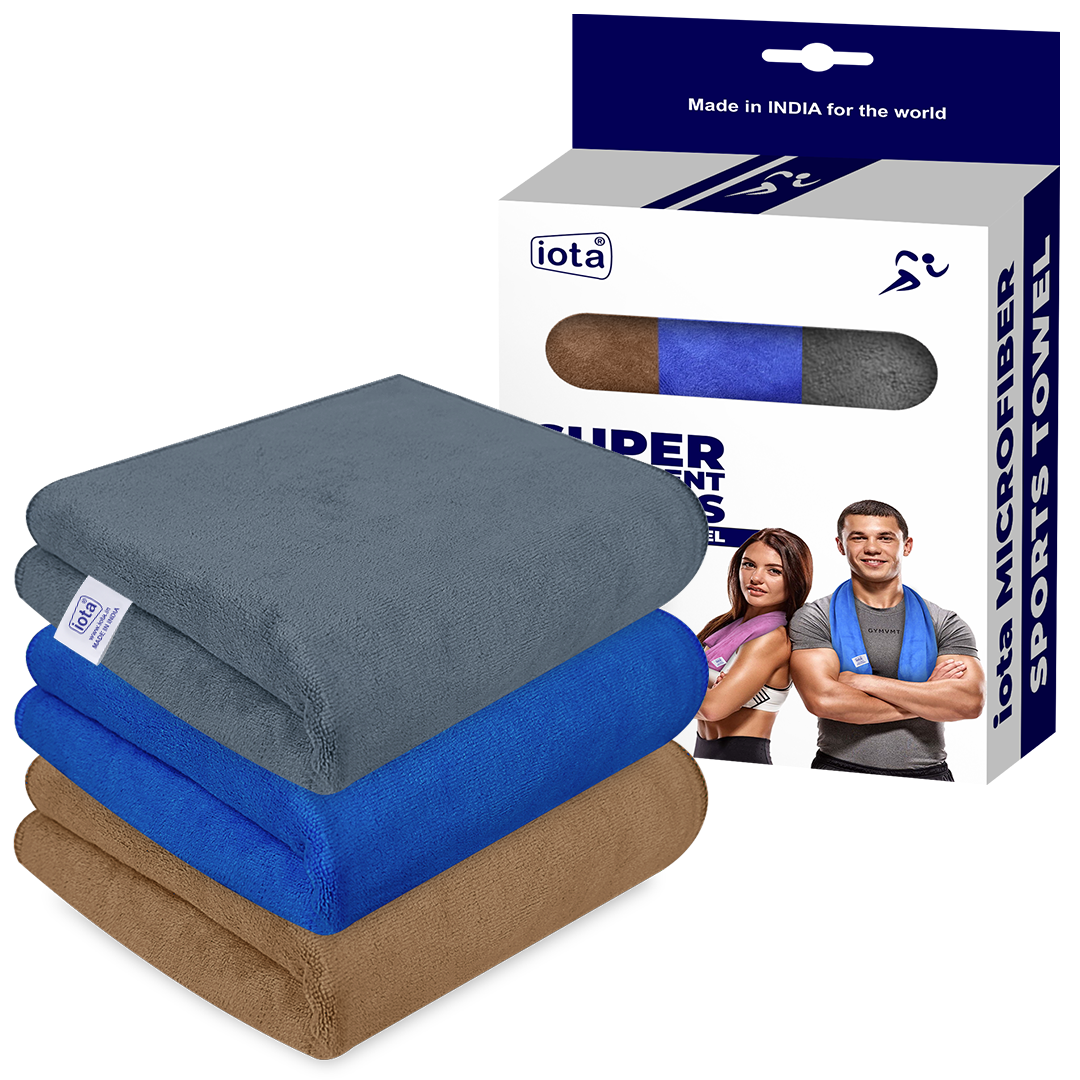 iota Microfiber Gym Towels | 450GSM, 40x40 cm | Super Soft, 3X Absorption Power - Pack of 3