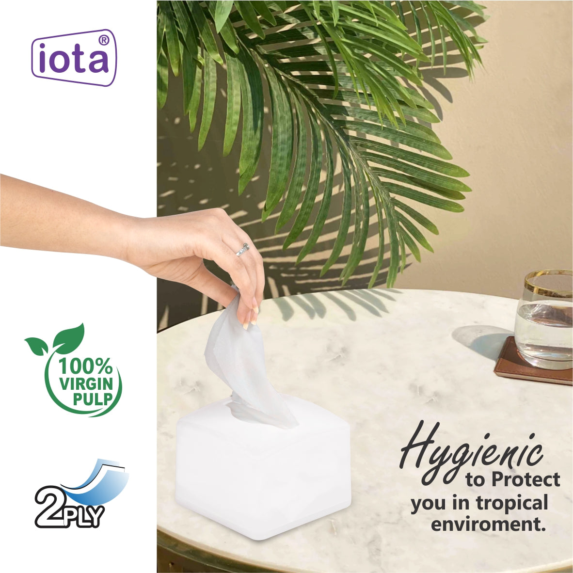 Tissue Paper Dispenser Box Including 2 Ply | 200 Pulls | 200 Sheets 100% Natural and Eco-friendly (Automotive)-H IOTA