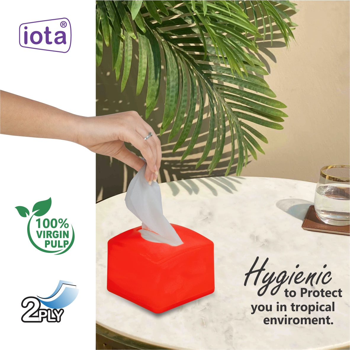 Tissue Paper Dispenser Box Including 2 Ply | 200 Pulls | 200 Sheets 100% Natural and Eco-friendly (Automotive)-H IOTA