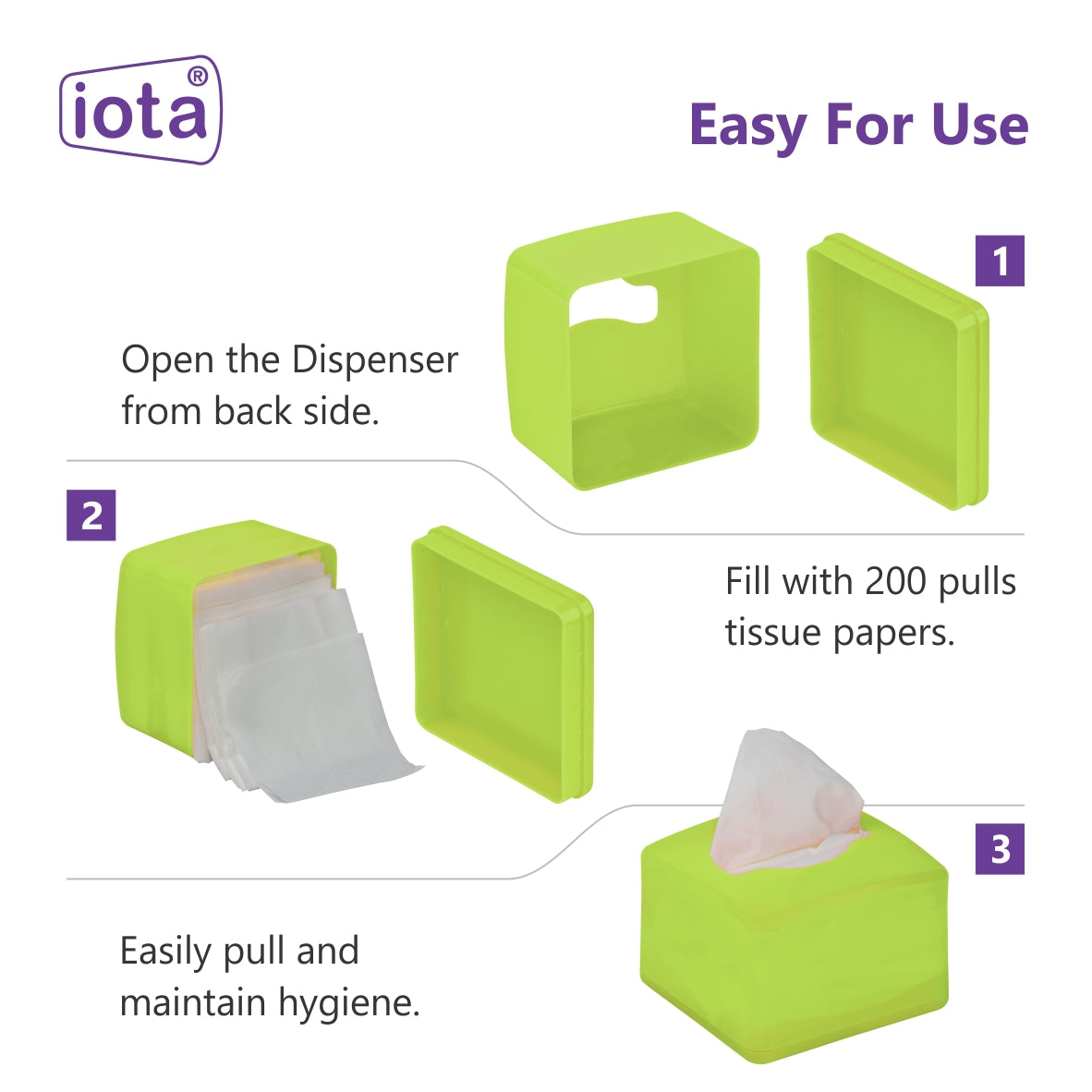 Tissue Paper Dispenser Box Including 2 Ply | 200 Pulls | 200 Sheets 100% Natural and Eco-friendly (Automotive)-H IOTA