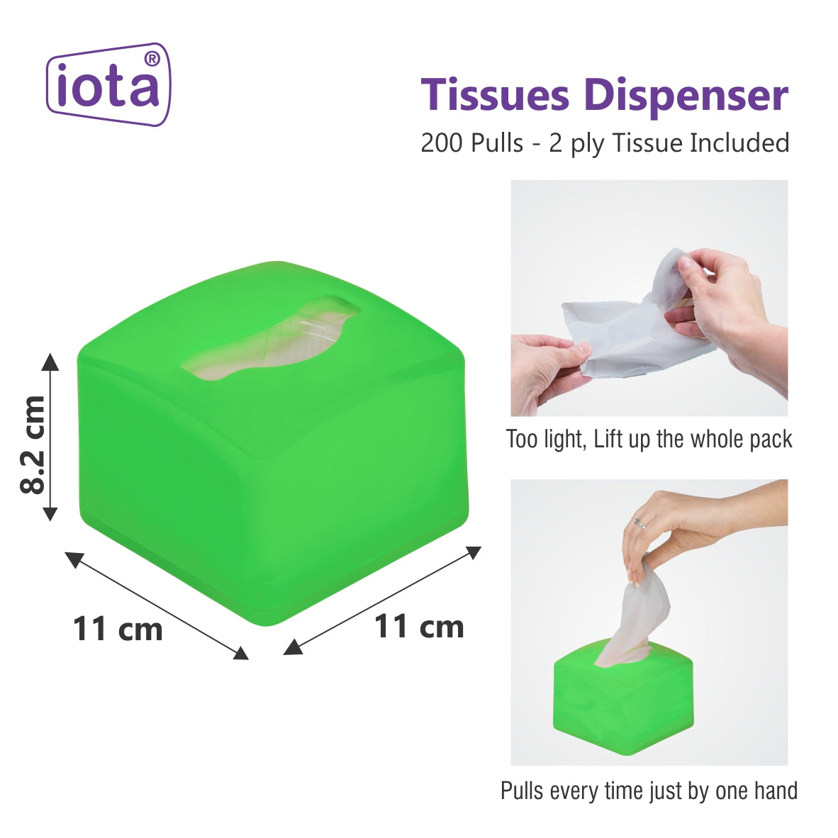 Tissue Paper Dispenser Box Including 2 Ply | 200 Pulls | 200 Sheets 100% Natural and Eco-friendly (Automotive)-H IOTA