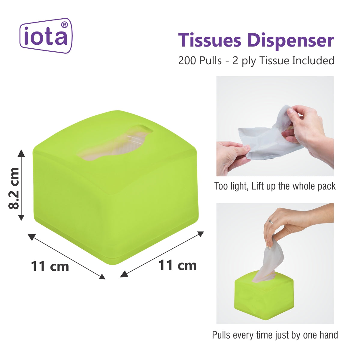 Tissue Paper Dispenser Box Including 2 Ply | 200 Pulls | 200 Sheets 100% Natural and Eco-friendly (Automotive)-H IOTA