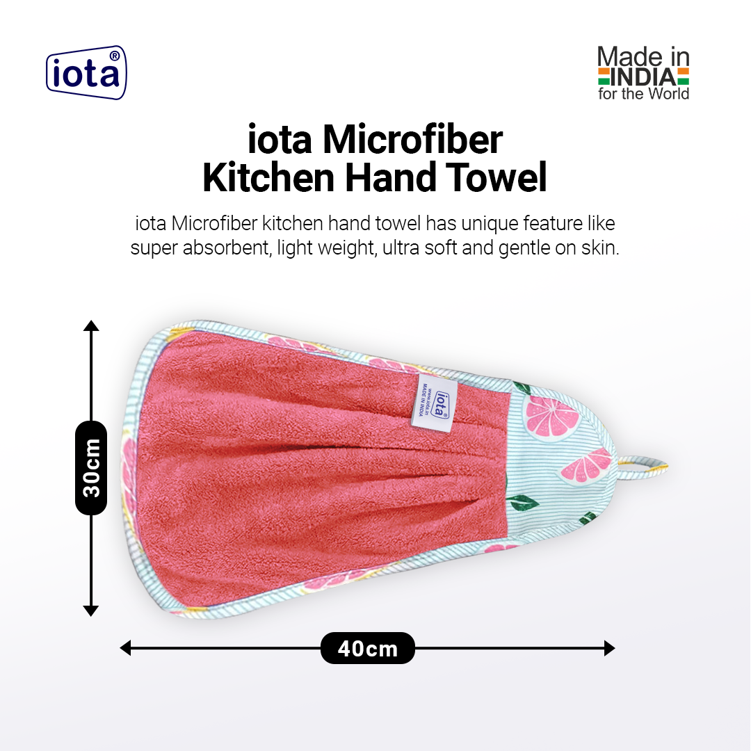 iota Microfiber Wash Basin Hanging Hand Kitchen Towel Napkin | Pack of 4 | 400 GSM | Soft & Absorbent | Multicolor with Ties (Buy 1 Get 1 Free)