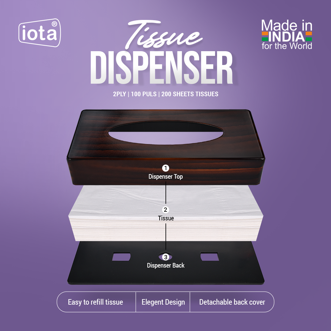 iota Tissue Dispenser Box Including 2 Ply | 100 Pulls | 200 Sheets 100% Natural and Eco-friendly  (Automotive)-H