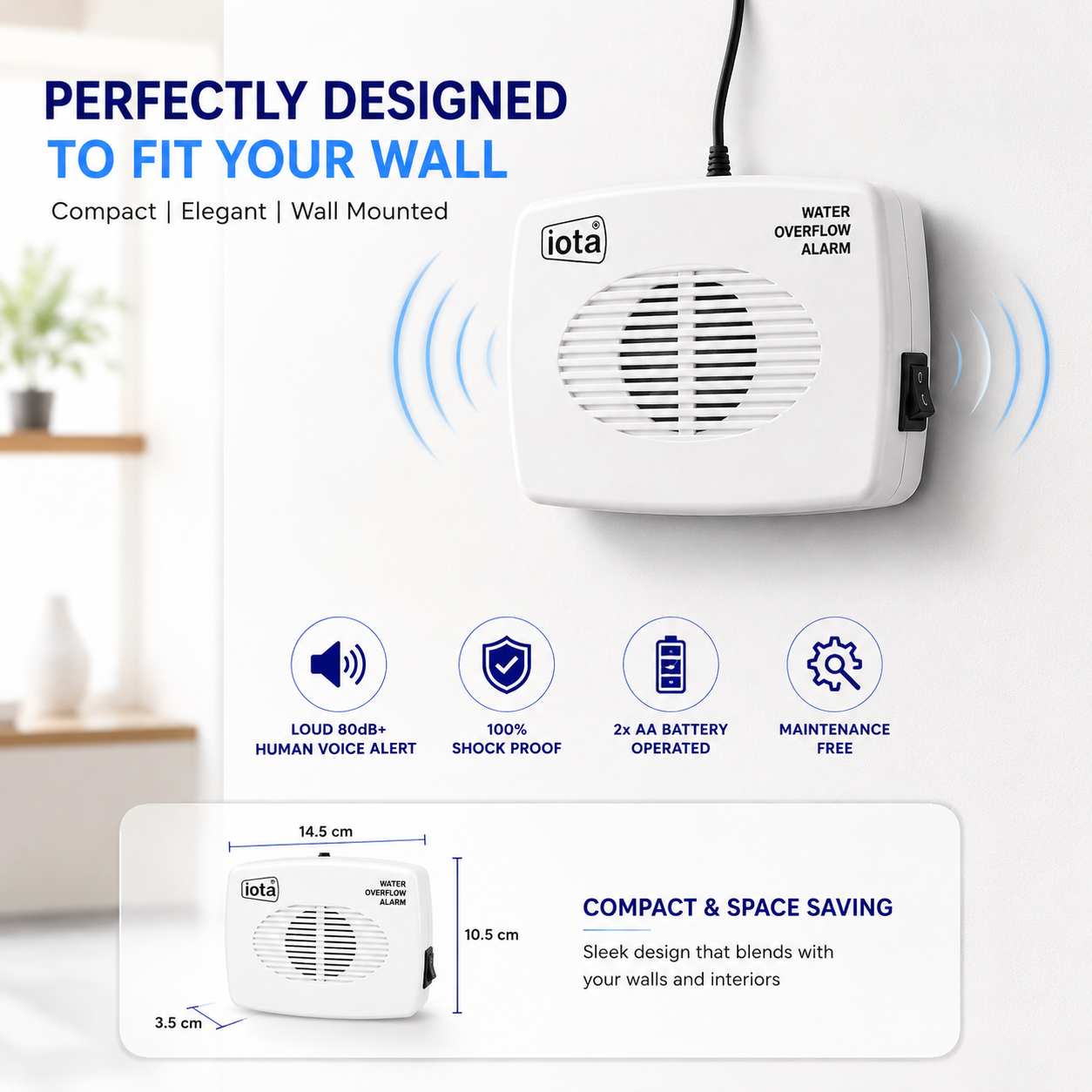 iota Water Overflow Alarm — 90dB Siren Tank Alert