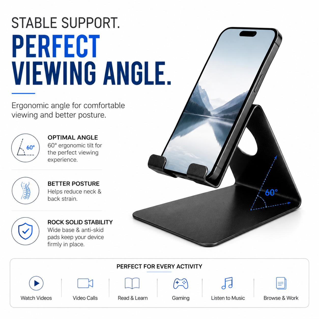 iota Mobile Stand — Lightweight Metal, Anti-slip Base